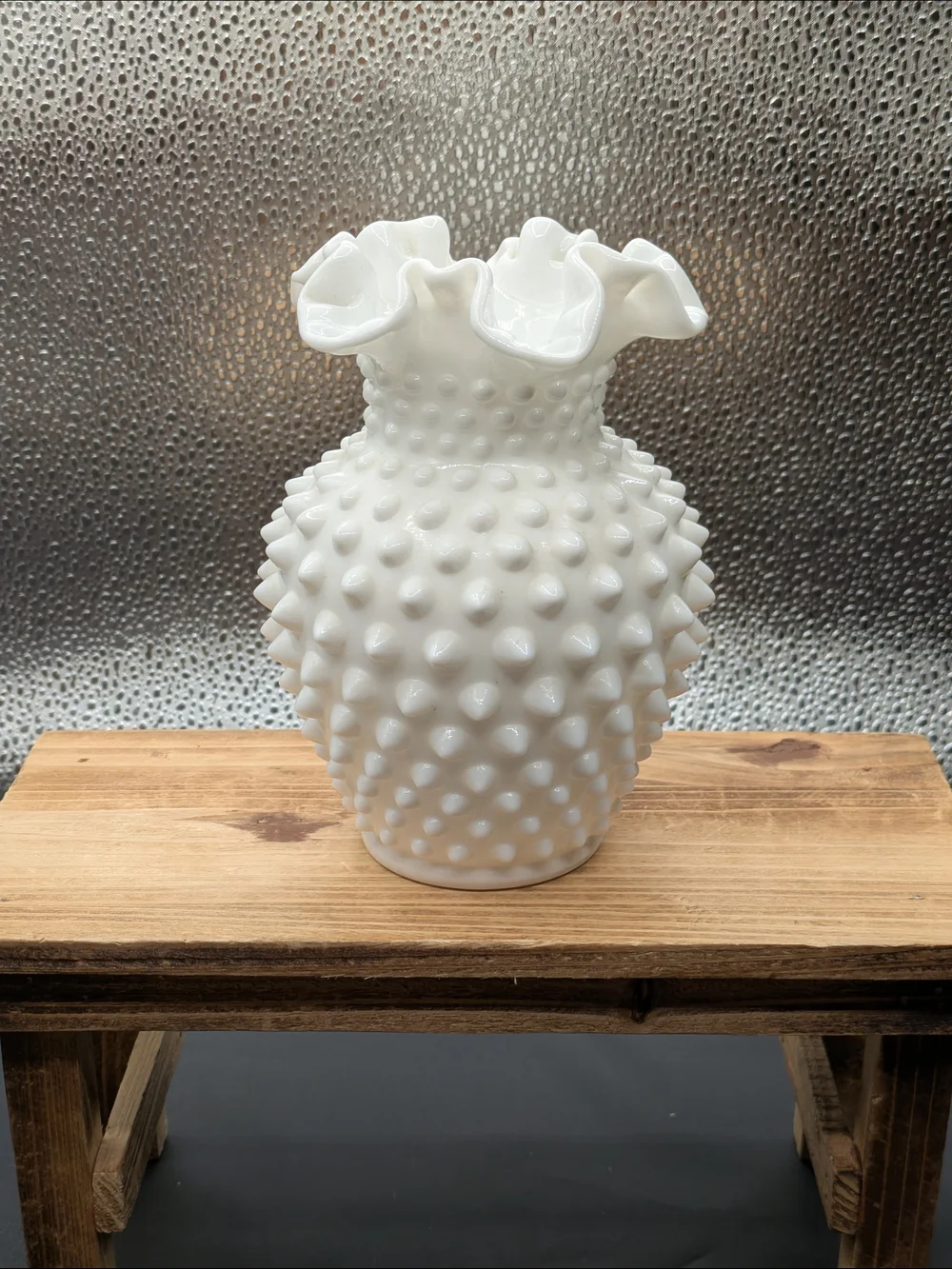 White Hobnail Ruffled Milk Glass Vase - Home Accents